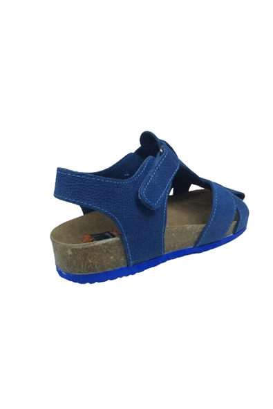 OrtopedikAL Turkuaz Filet Erkek Çocuk Sandalet Kot Mavi Süet Cırtlı % 100 Deri Ortopedikmantar Taban - 4