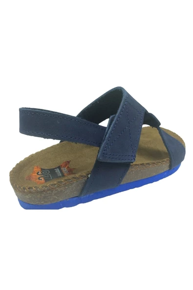 Turkuaz Ortopedikal Patik Erkek Çocuk Sandalet Lacivert Nubuk Cırtlı % 100 Deri Mantar Taban - 4