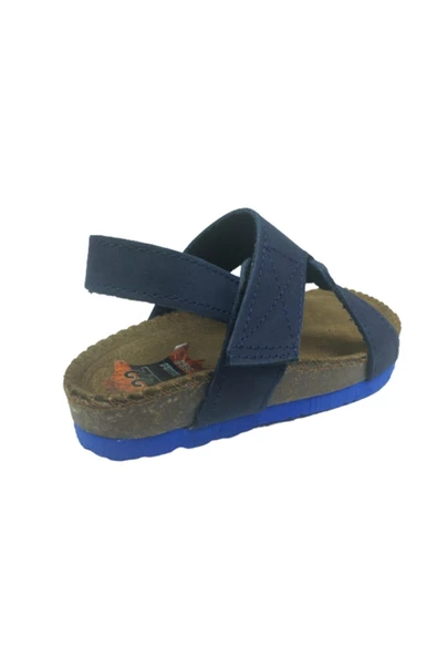 Turkuaz Ortopedikal Bebe Erkek Çocuk Sandalet Lacivert Nubuk Yandan Cırtlı % 100 Deri Mantar Taban - 2