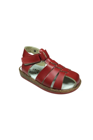 OrtopedikAL 1001 Bebe Unisex Kız Erkek Sandalet Kırmızı Direkli Bilekten Cırtlı % 100 Deri - 2