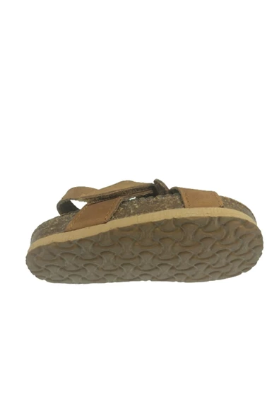 Turkuaz Ortopedikal Bebe Erkek Çocuk Sandalet Tarçın Nubuk Yandan Cırtlı % 100 Deri Mantar Taban - 5