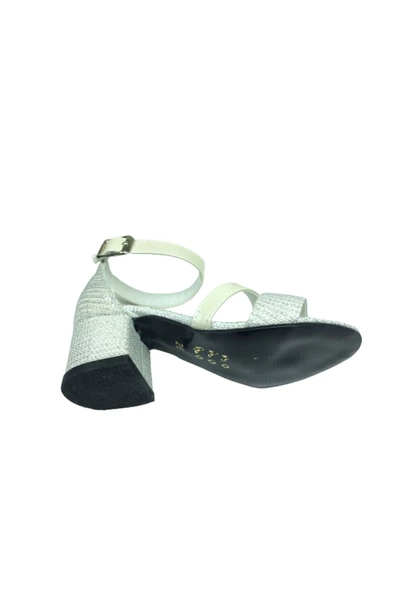 OrtopedikAL 1506  Patik Sedef Ekru Simli Bilekten Tokalı Kız Çocuk Topuklu Ayakkabı Abiye - 5