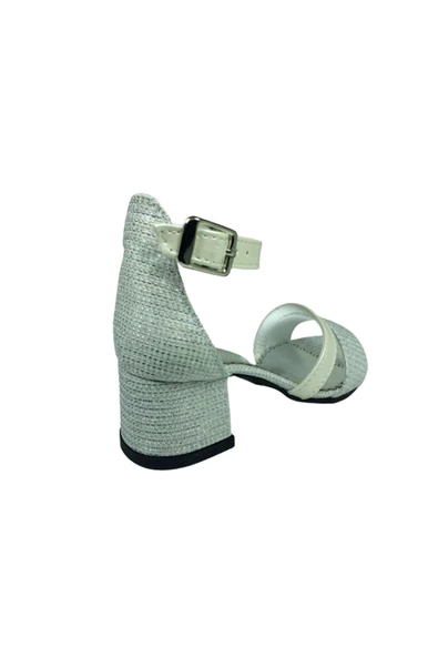 OrtopedikAL 1506  Patik Sedef Ekru Simli Bilekten Tokalı Kız Çocuk Topuklu Ayakkabı Abiye - 4