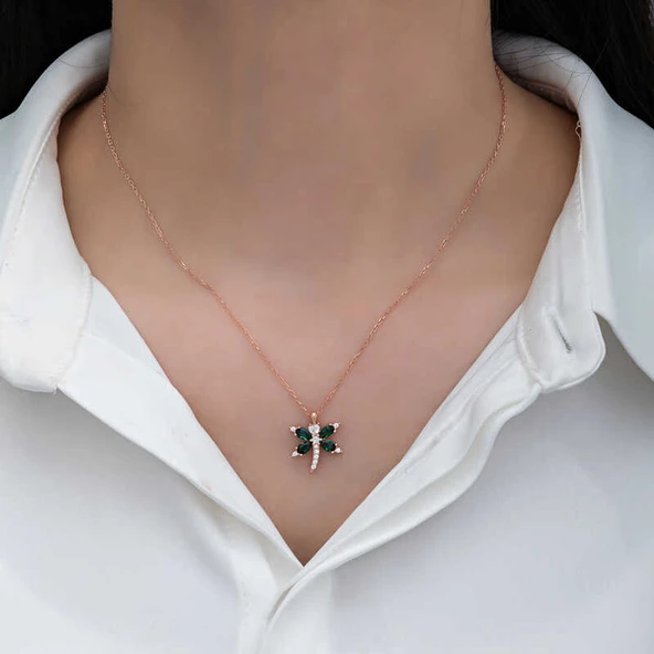 925 Ayar Gümüş Rose Yusufçuk Kadın Kolye - 3