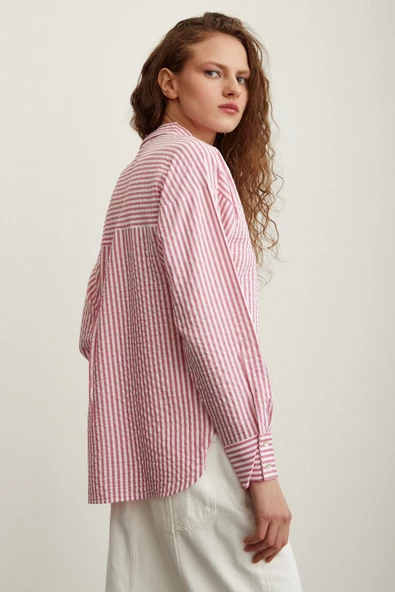 Çizgili Gömlek Pembe - Resim 4