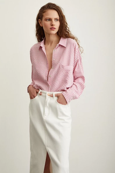 Çizgili Gömlek Pembe - Resim 5