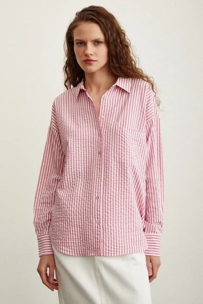 Çizgili Gömlek Pembe - Resim 2