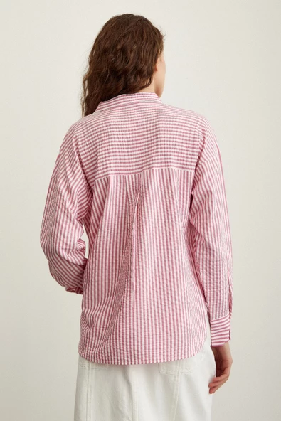 Çizgili Gömlek Pembe - Resim 3