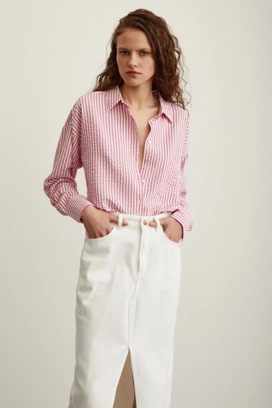 Çizgili Gömlek Pembe - Resim 6
