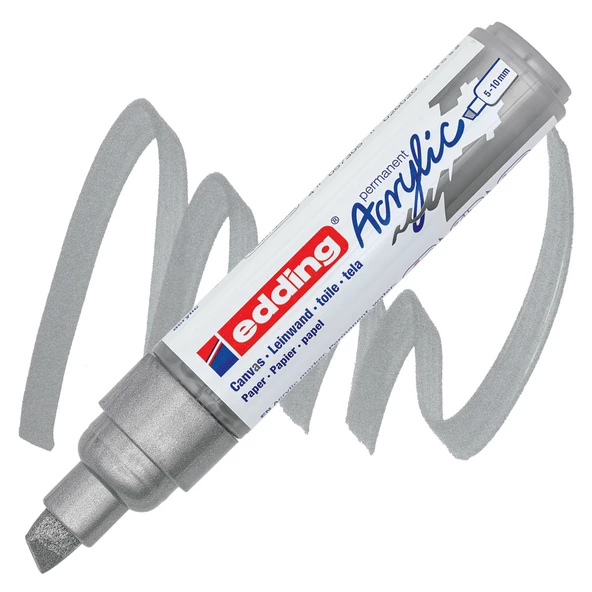 Edding 5000 Akrilik Boyama Markörü 5-10 mm Kesik Uç Gümüş - 4