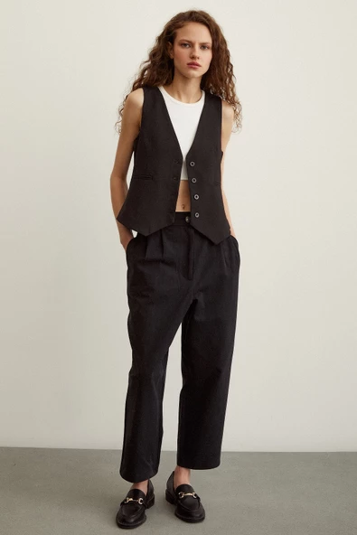 Önü Çift Pileli Pantolon Siyah - 3