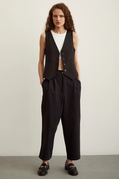 Önü Çift Pileli Pantolon Siyah - 4