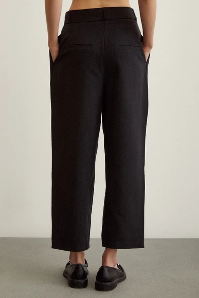 Önü Çift Pileli Pantolon Siyah - 6