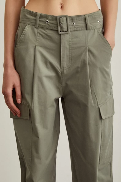 Kargo Cep Çizgili Pantolon Haki - 5
