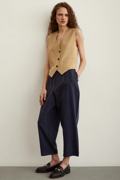 Önü Çift Pileli Pantolon Lacivert - Resim 2