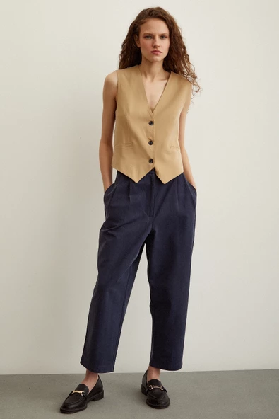 Önü Çift Pileli Pantolon Lacivert ürün görseli