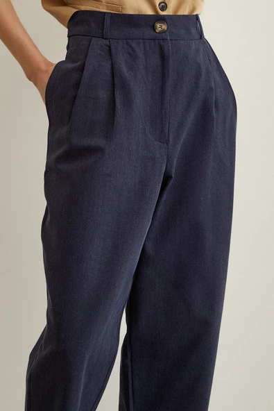 Önü Çift Pileli Pantolon Lacivert - Resim 3