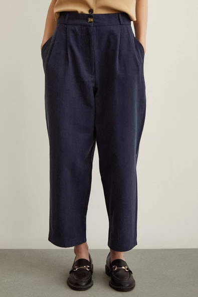 Önü Çift Pileli Pantolon Lacivert - Resim 5