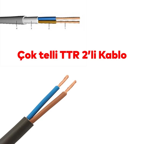TTR CCA Çok Telli Elektrik Kablosu Topraklı Bakır İletken Damarlı Siyah Kablo 2x2.5 100 Metre - 3