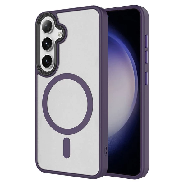 Galaxy S24 Plus Kılıf Sert PC Arka Yüzey Wireless Şarj Özellikli Flet Magsafe Kılıf - Resim 5