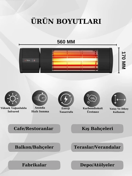 Hottable Supreme Plus 2000 Watt Uzaktan Kumandalı Isı Kademeli Su Geçirmez Dış Mekan Isıtıcı - 2