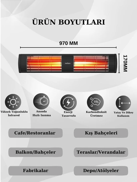 Hottable Supreme 3000 Watt Su Geçirmez Dış Mekan Isıtıcı - 2