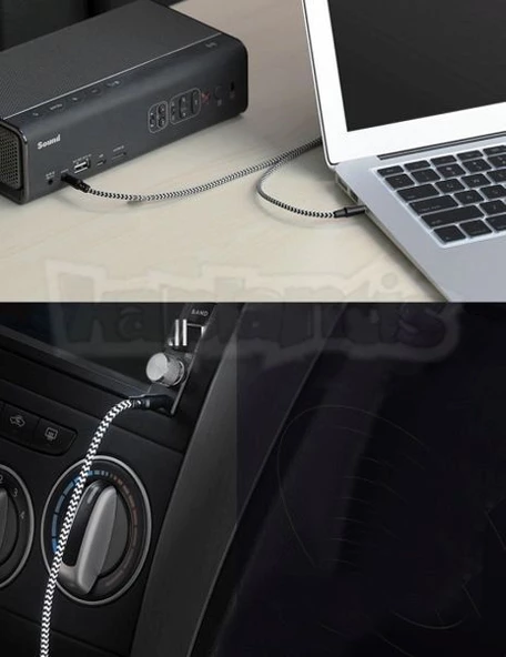 Diwu AUX Stereo 3.5mm Data Ses Örgü Kablo Beyaz - 6