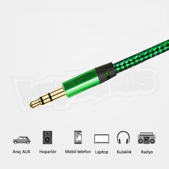 Diwu AUX Stereo 3.5mm Data Ses Örgü Kablo Yeşil - 5