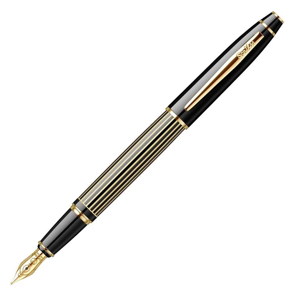 Scrikss T00SABB35L44A Noble 35L Çizgi Desenli Dolma Kalem Siyah Altın - 2
