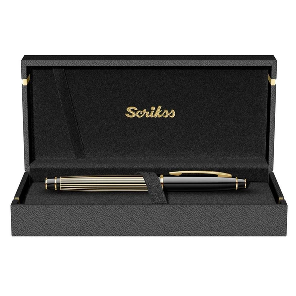 Scrikss T00SABB35L44A Noble 35L Çizgi Desenli Dolma Kalem Siyah Altın - 5