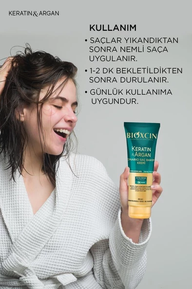 Bioxcin Keratin Argan Onarıcı Saç Bakım Kremi 250 ml Yıpranmış Ve Hasar Görmüş Saçlar - Resim 8