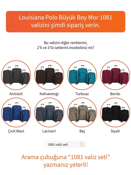 Louisiana Polo Büyük Boy 4 Teker Kumaş Valiz Mor 1081 - Resim 7