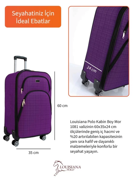 Louisiana Polo Kabin Boy 4 Teker Kumaş Valiz Mor 1081 - Resim 3