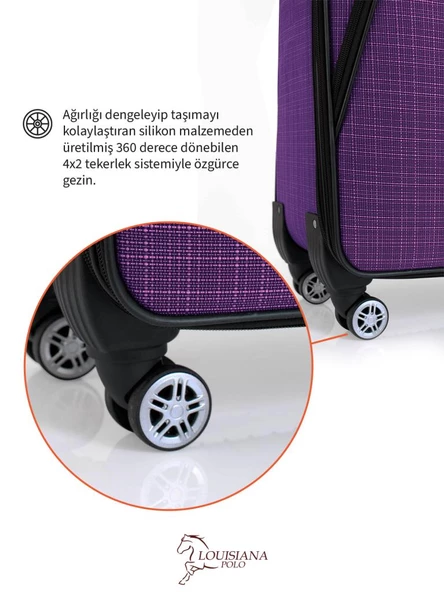Louisiana Polo Kabin Boy 4 Teker Kumaş Valiz Mor 1081 - Resim 4