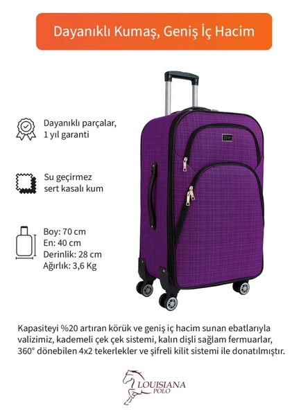 Louisiana Polo Orta Boy 4 Teker Kumaş Valiz Mor 1081 - 2