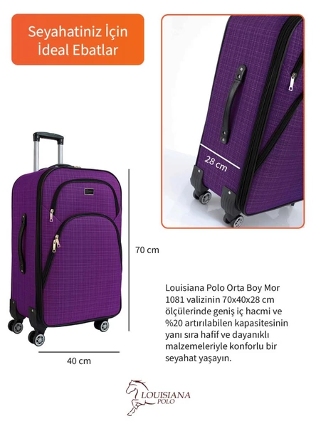 Louisiana Polo Orta Boy 4 Teker Kumaş Valiz Mor 1081 - 3