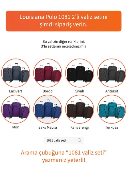 Louisiana Polo Büyük ve Kabin Boy Valiz Seti 4 Teker Kumaş Valiz Bej 1081 - Resim 8