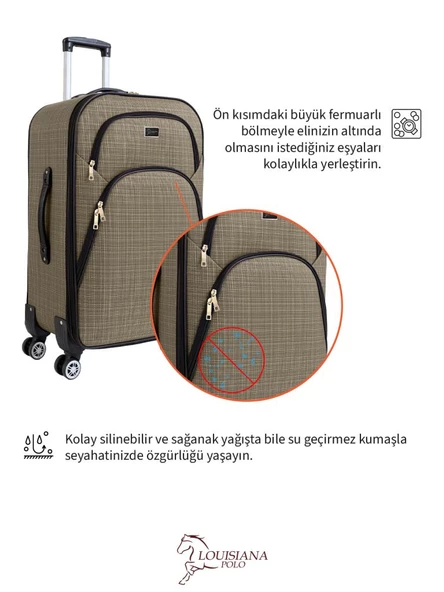 Louisiana Polo 3'lü Valiz Seti 4 Teker Kumaş Valiz Bej 1081 - 6