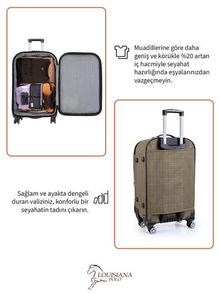 Louisiana Polo Orta ve Kabin Boy Valiz Seti 4 Teker Kumaş Valiz Bej 1081 - 7