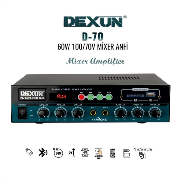 Dexun Trafolu Anfi D-70 60W 100V Hat  Usb Bt Sd