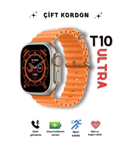 T10 Ultra Ios ve Android Destekli GÜMÜŞ Kasa Çift kordon - 2
