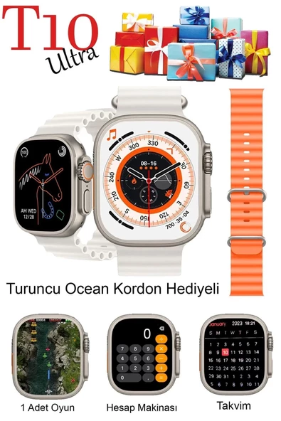 T10 Ultra Ios ve Android Destekli GÜMÜŞ Kasa Çift kordon