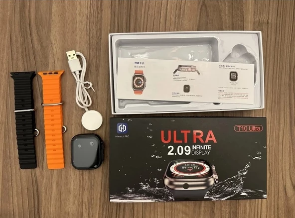 T10 Ultra Ios ve Android Destekli Siyah Kasa Çift kordon