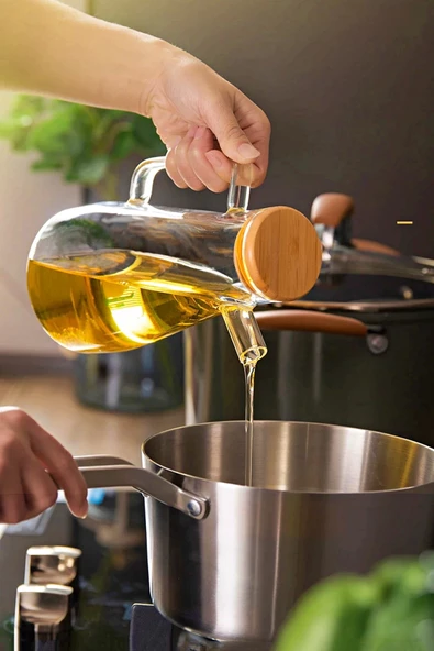 Bambu Kapaklı Cam Yağdanlık Vakumlu Borosilikat Cam Sirkelik Zeytinyağı Şişesi Yağlık 900 ml. - 3