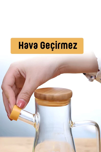 Bambu Kapaklı Cam Yağdanlık Vakumlu Borosilikat Cam Sirkelik Zeytinyağı Şişesi Yağlık 900 ml. - 4