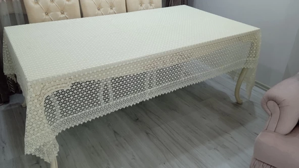 Gravel Örgü Masa Örtüsü (Krem, papatya - 180X280cm