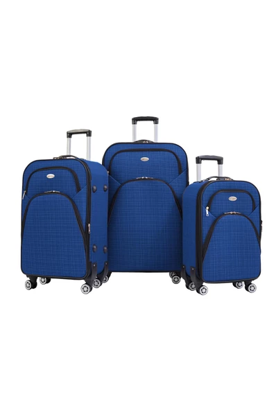 3'lü Valiz Seti 4 Teker Kumaş Valiz Saks Mavi 1081 ürün görseli