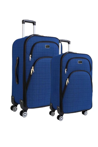 Büyük ve Kabin Boy Valiz Seti 4 Teker Kumaş Valiz Saks Mavi 1081 ürün görseli