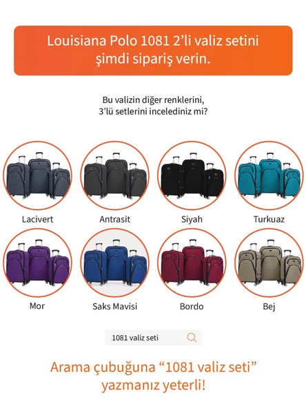 Louisiana Polo Büyük ve Orta Boy Valiz Seti 4 Teker Kumaş Valiz Kahve 1081 - Resim 8