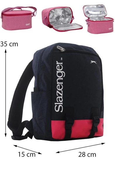 Slazenger Lisanslı İlkOkul Çantası ve Termoslu Beslenme Çantası Lacivert-Pembe